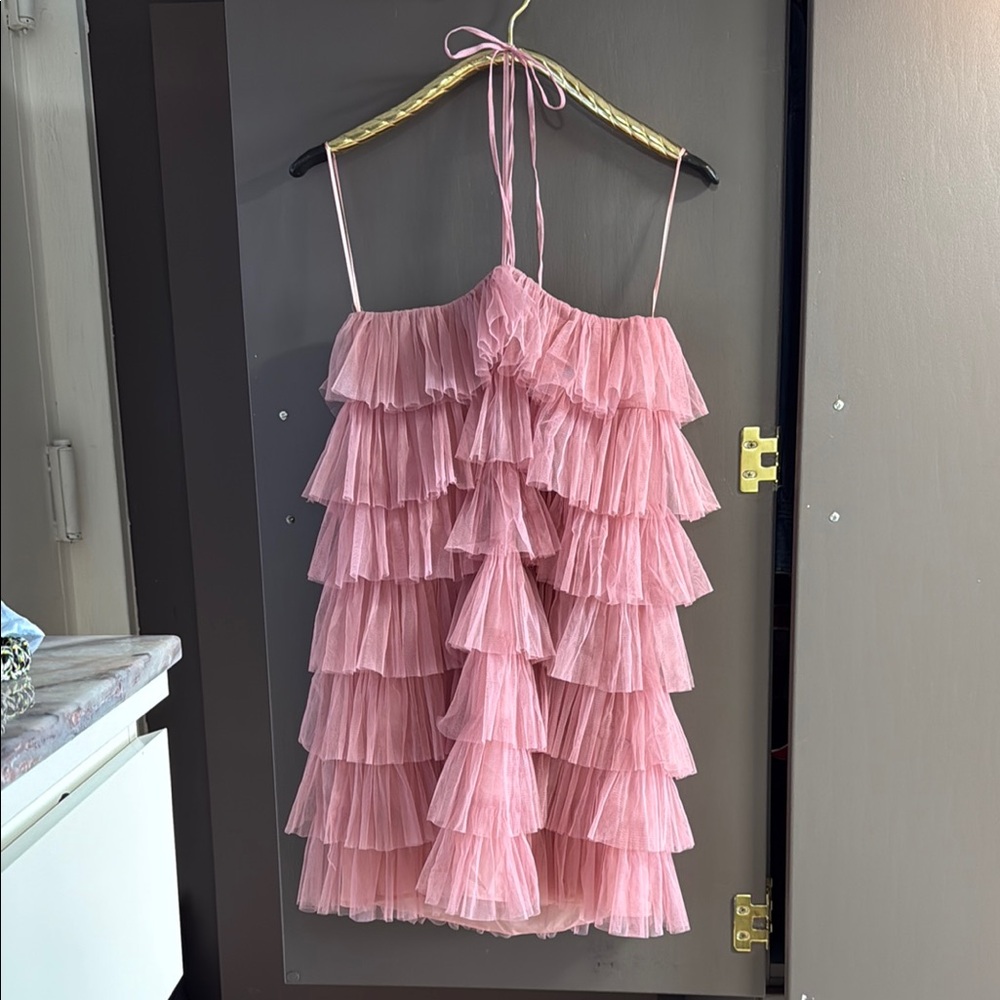 Zara Pink Ruffled strapless  Tulle Dress Limited Edition Women’s Large